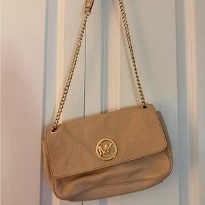 Michael Kors Taupe Pebbled Leather Chain Shoulder Bag